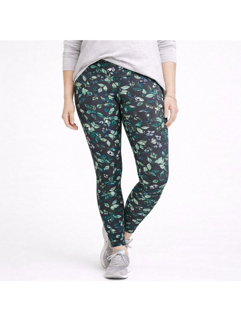 J Jill Womens Fit Performance Leggings Gray Floral Stretch Pockets Size S